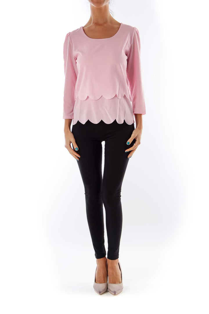 Pink Scallop Open Back Blouse