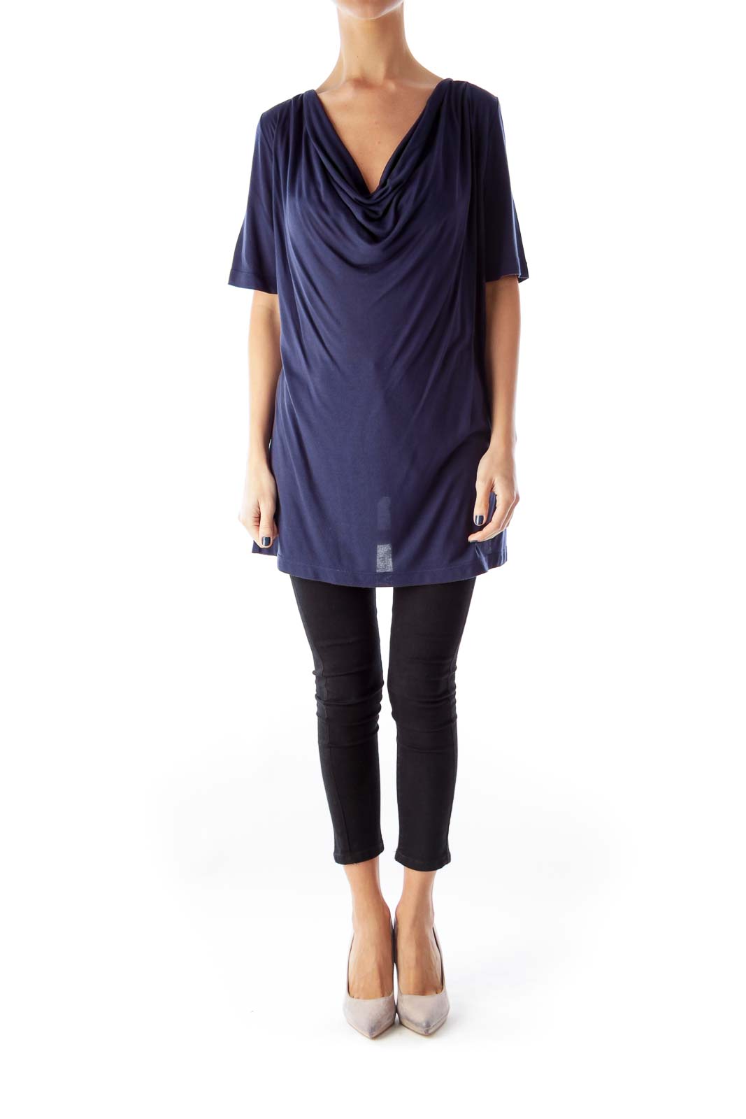 Navy Long Drape Shirt