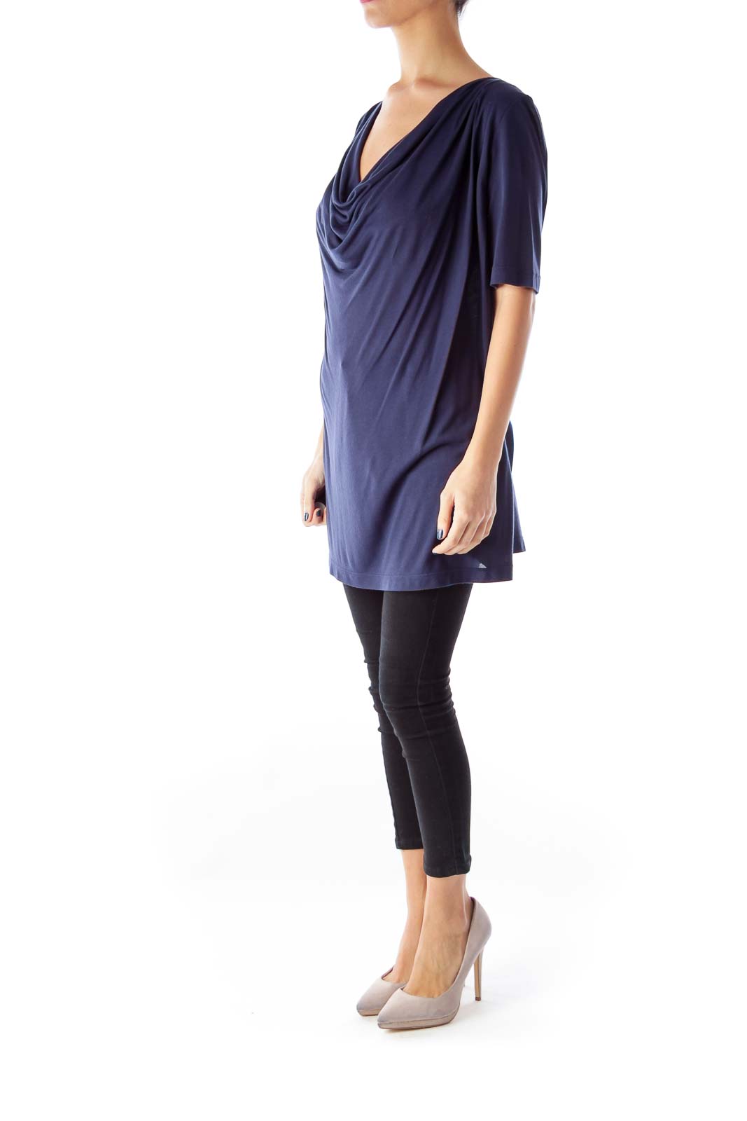 Navy Long Drape Shirt