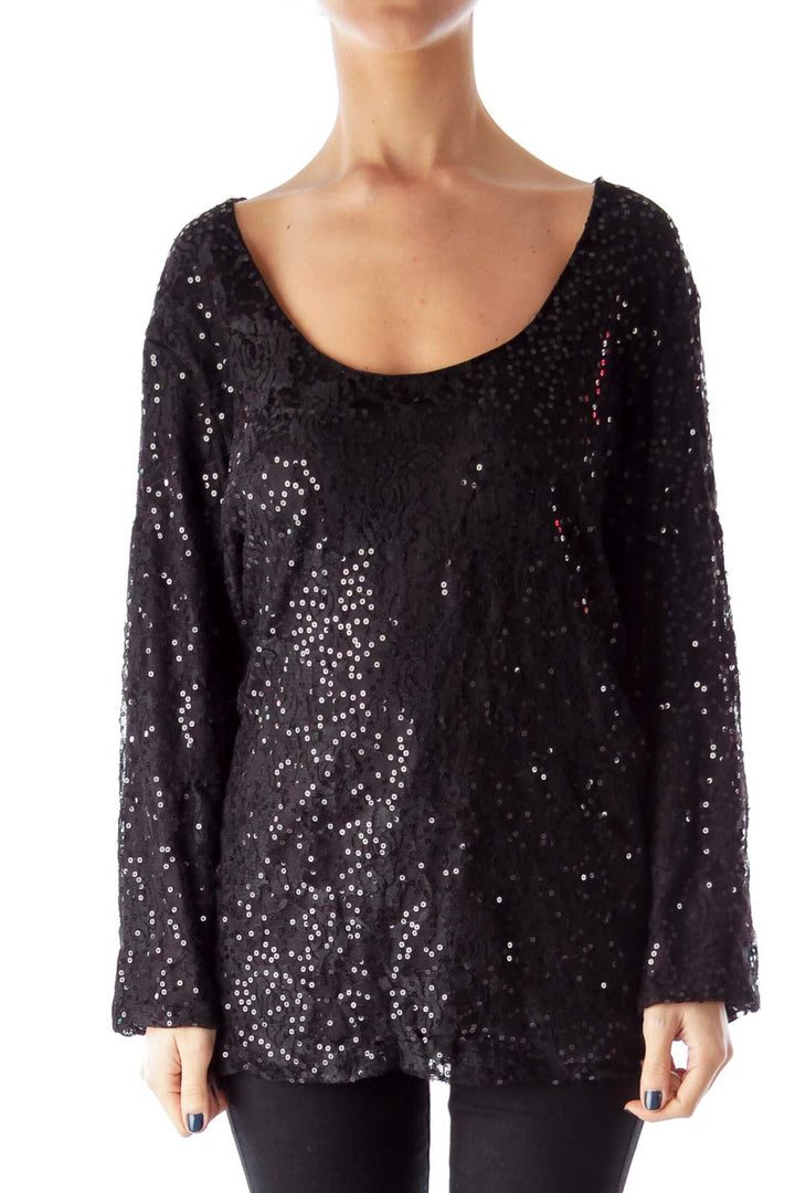 Black Lace & Sequin Blouse