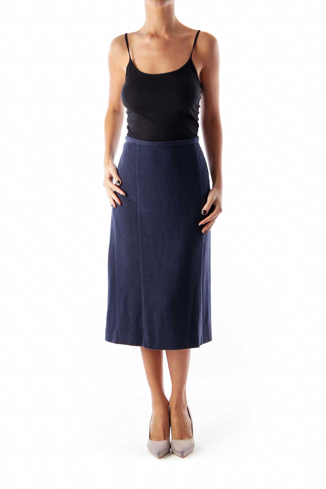 Navy Knit Pencil Skirt