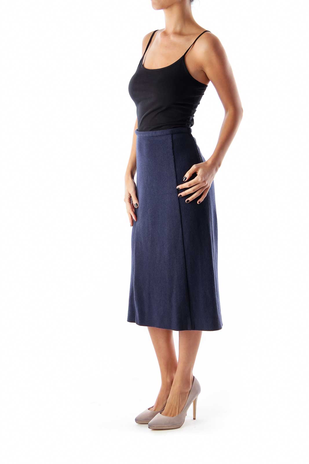 Navy Knit Pencil Skirt