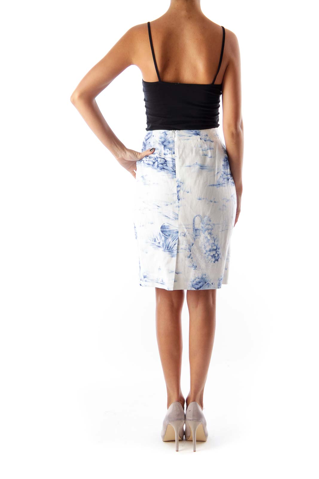 Beige & Blue Cabin Print Skirt