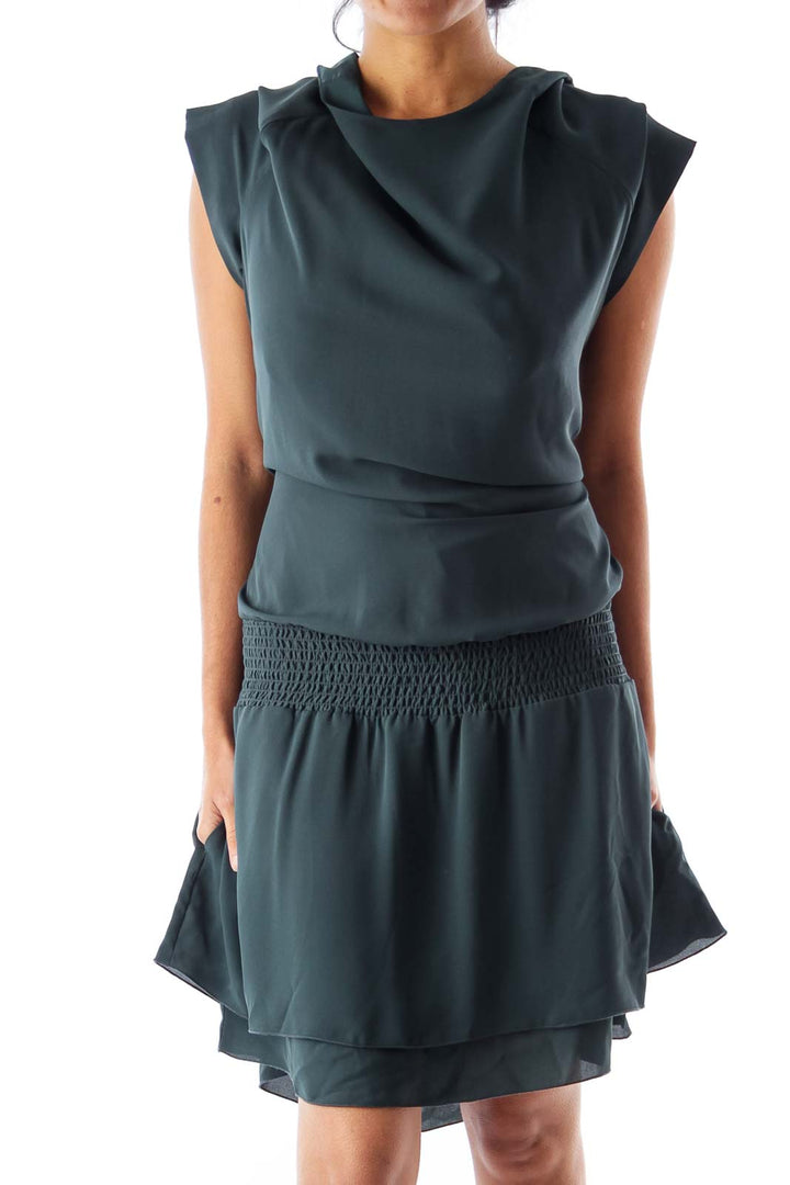 Dark Green Elastic Waist Dress