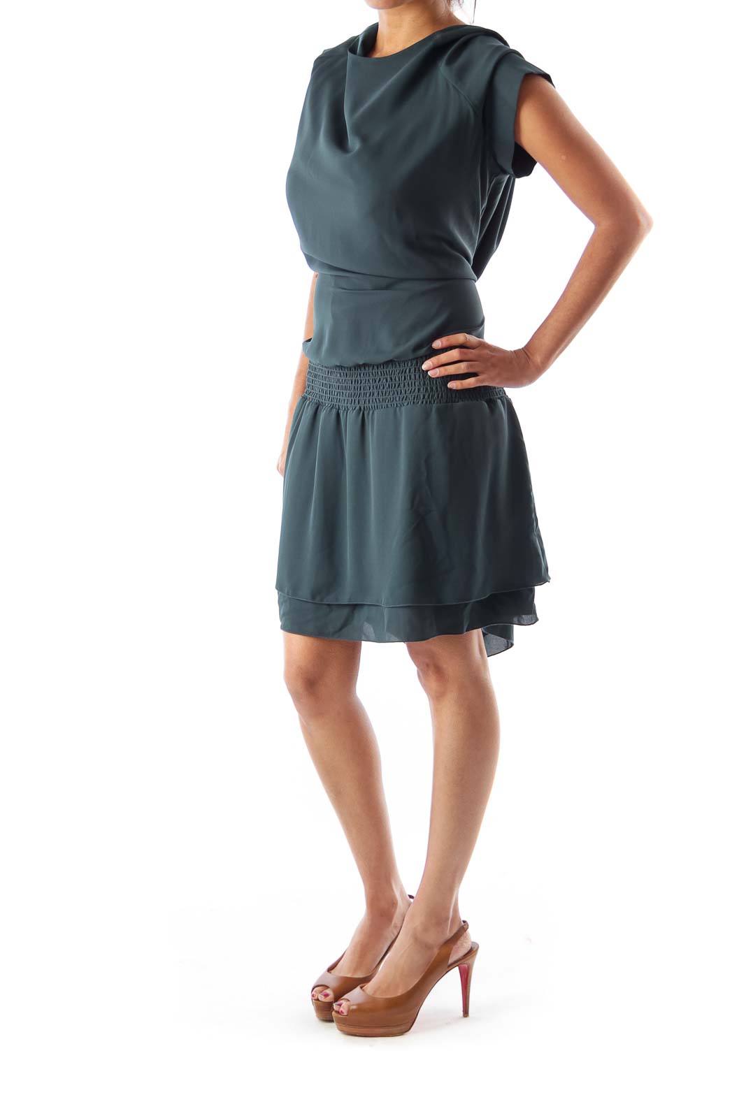 Dark Green Elastic Waist Dress