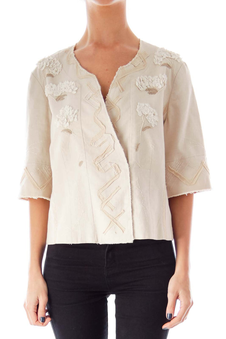 Beige Flower Embroider Jacket