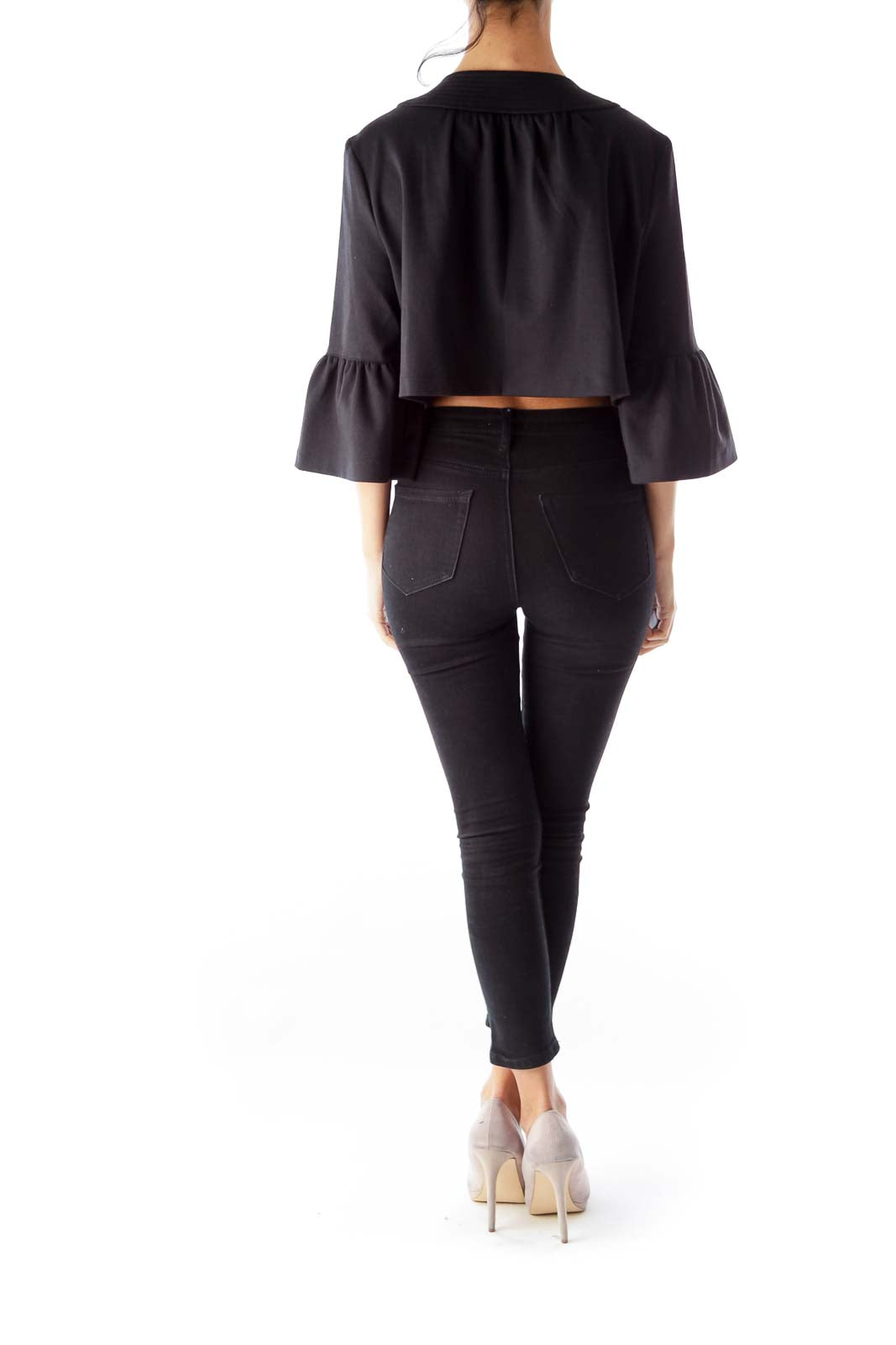 Black Bell Sleeve Crop Coat