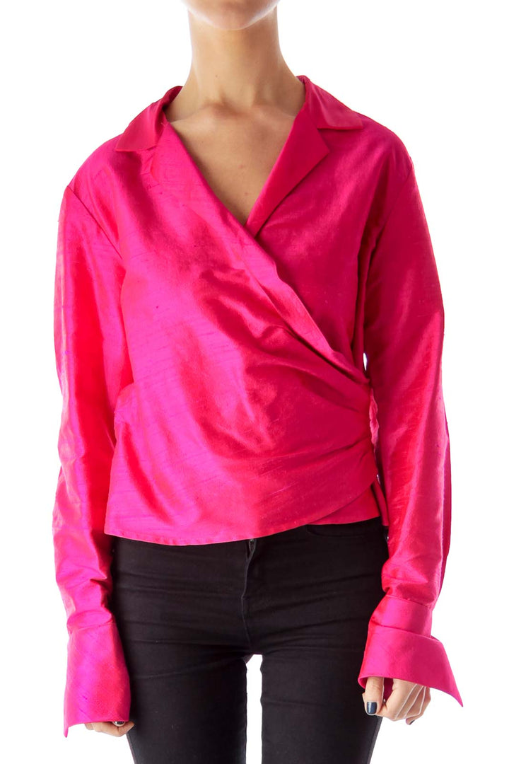 Pink Wrap Crop Blouse