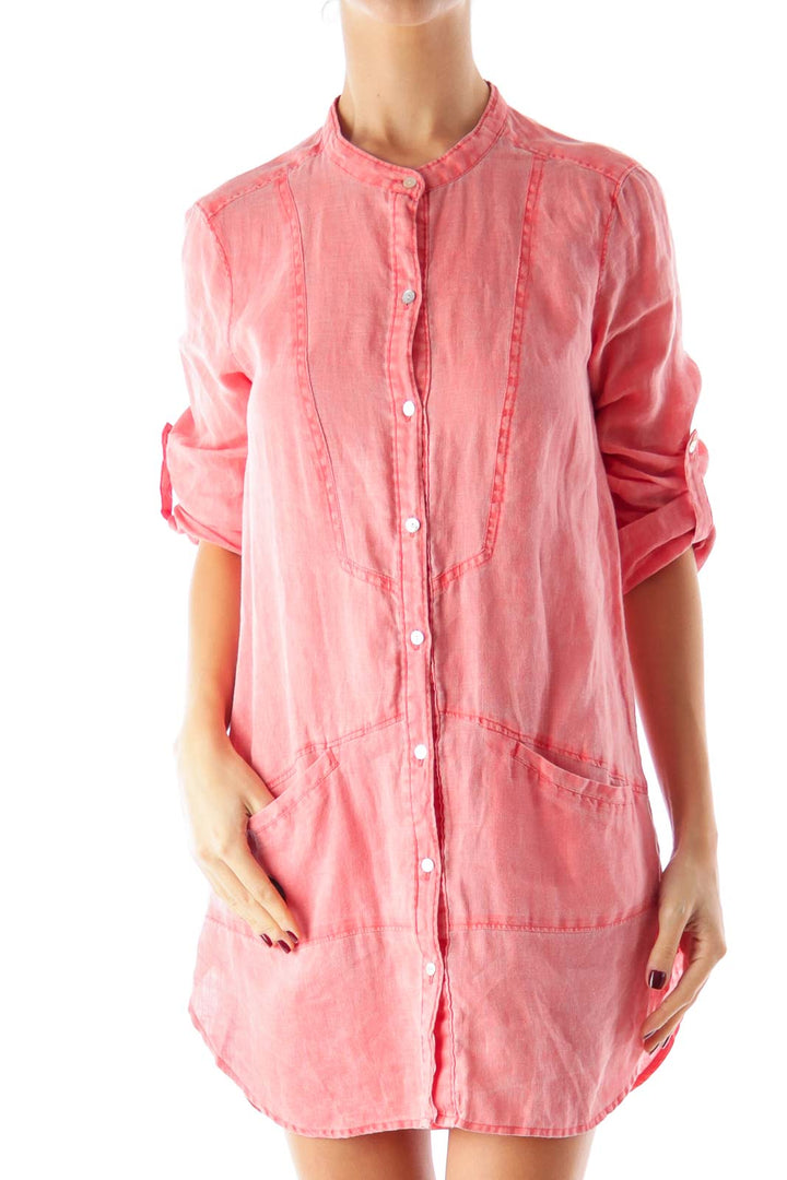 Coral Linen Shirt Dress