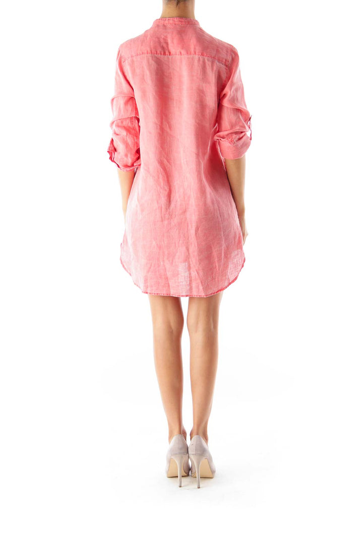 Coral Linen Shirt Dress