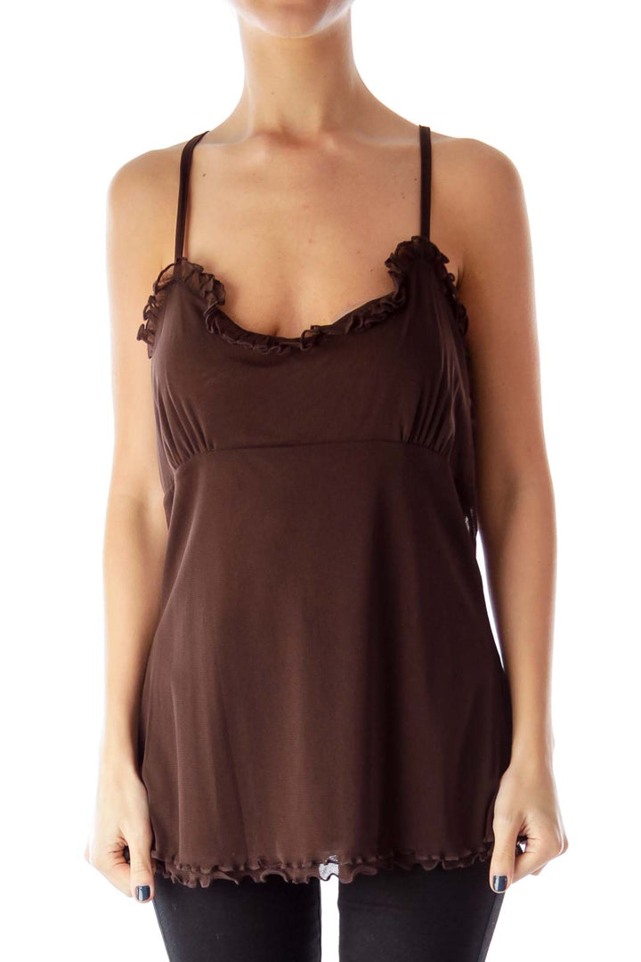 Brown Ruffle Tank Top