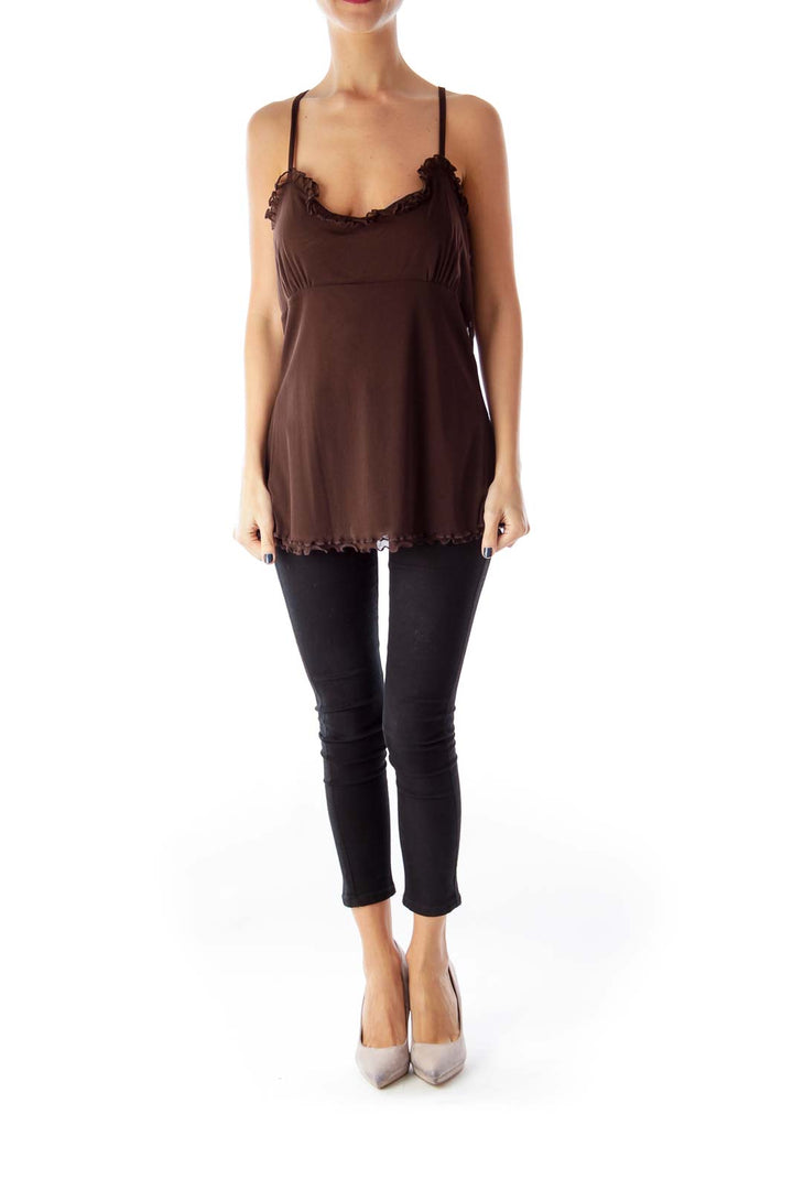 Brown Ruffle Tank Top