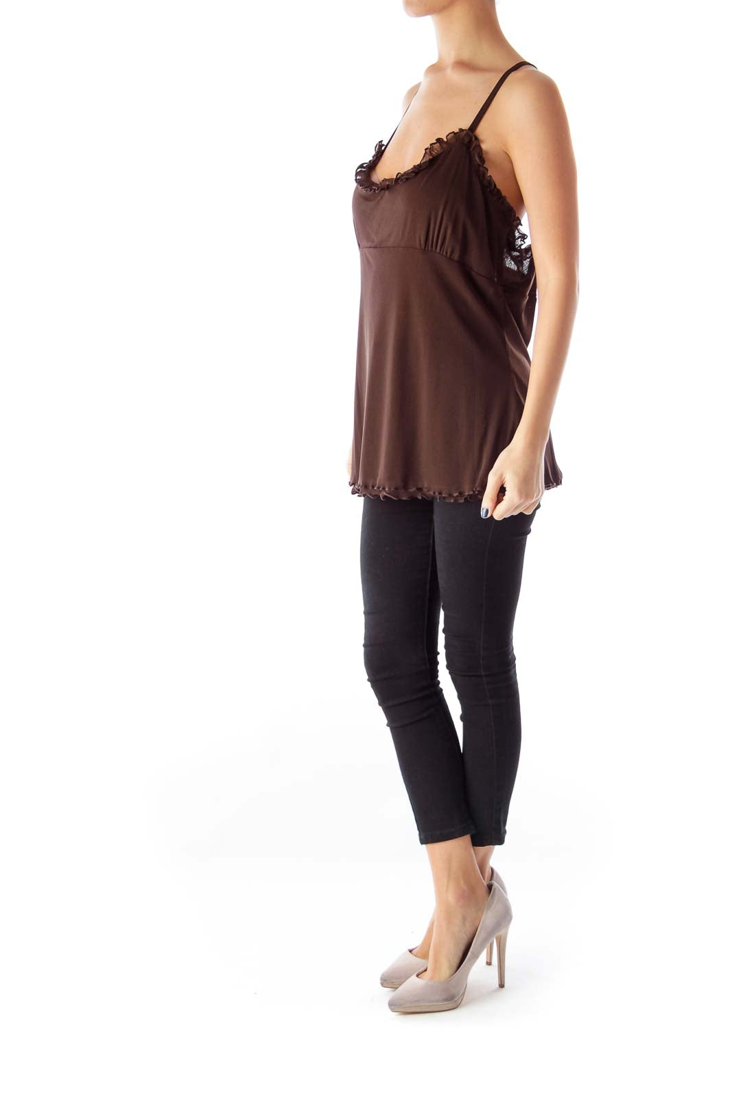 Brown Ruffle Tank Top