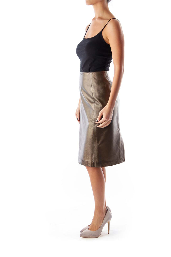 Gold Leather Midi Skirt