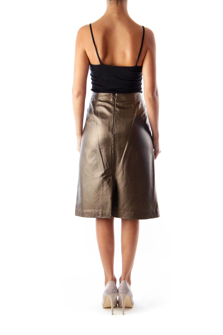 Gold Leather Midi Skirt