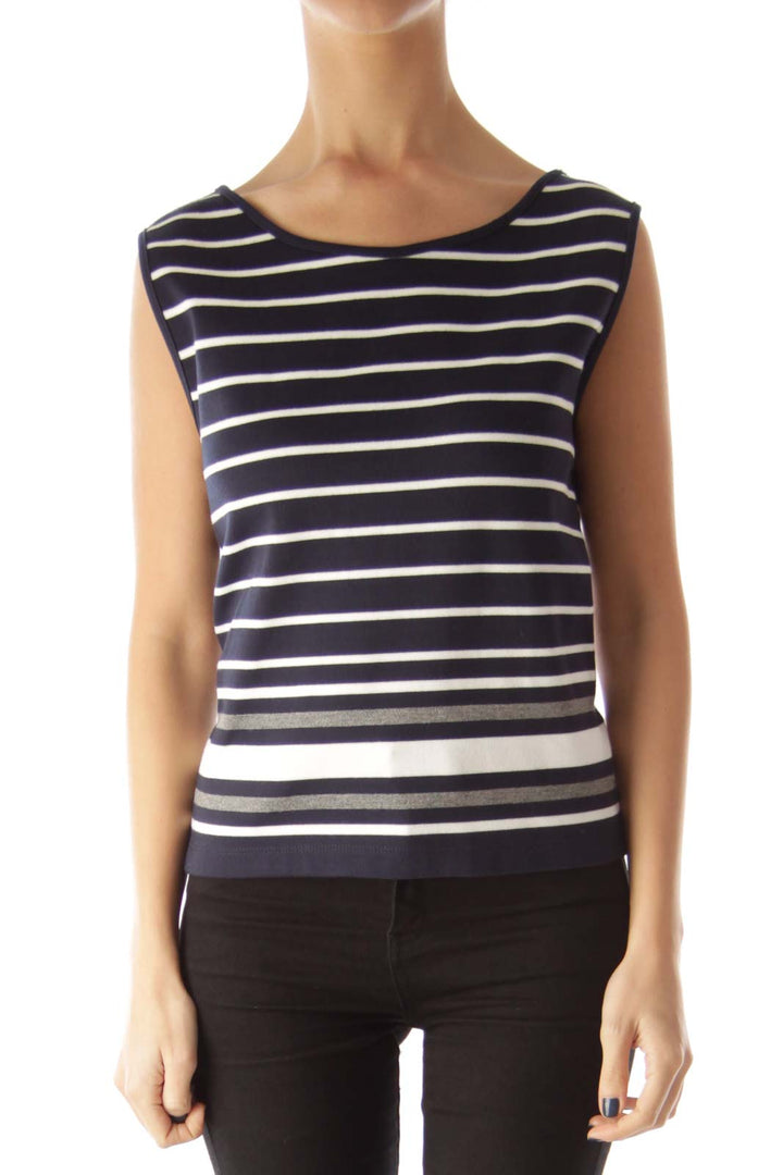 Navy Striped Sleeveless Top