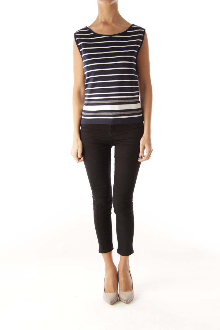 Navy Striped Sleeveless Top