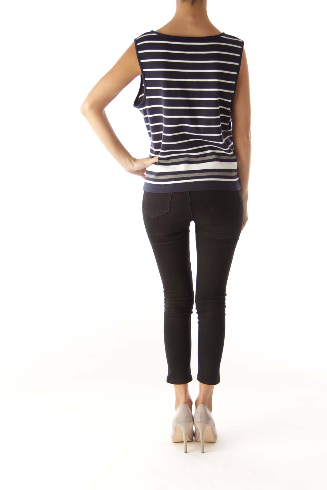 Navy Striped Sleeveless Top