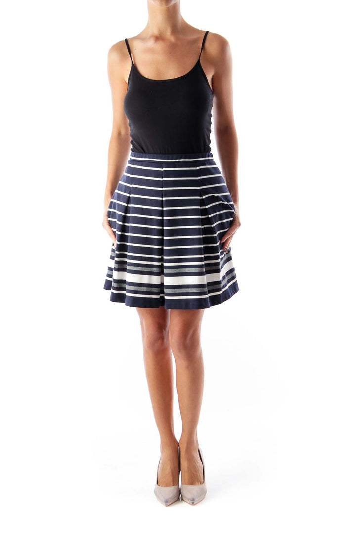 Navy Striped A Line Skirt