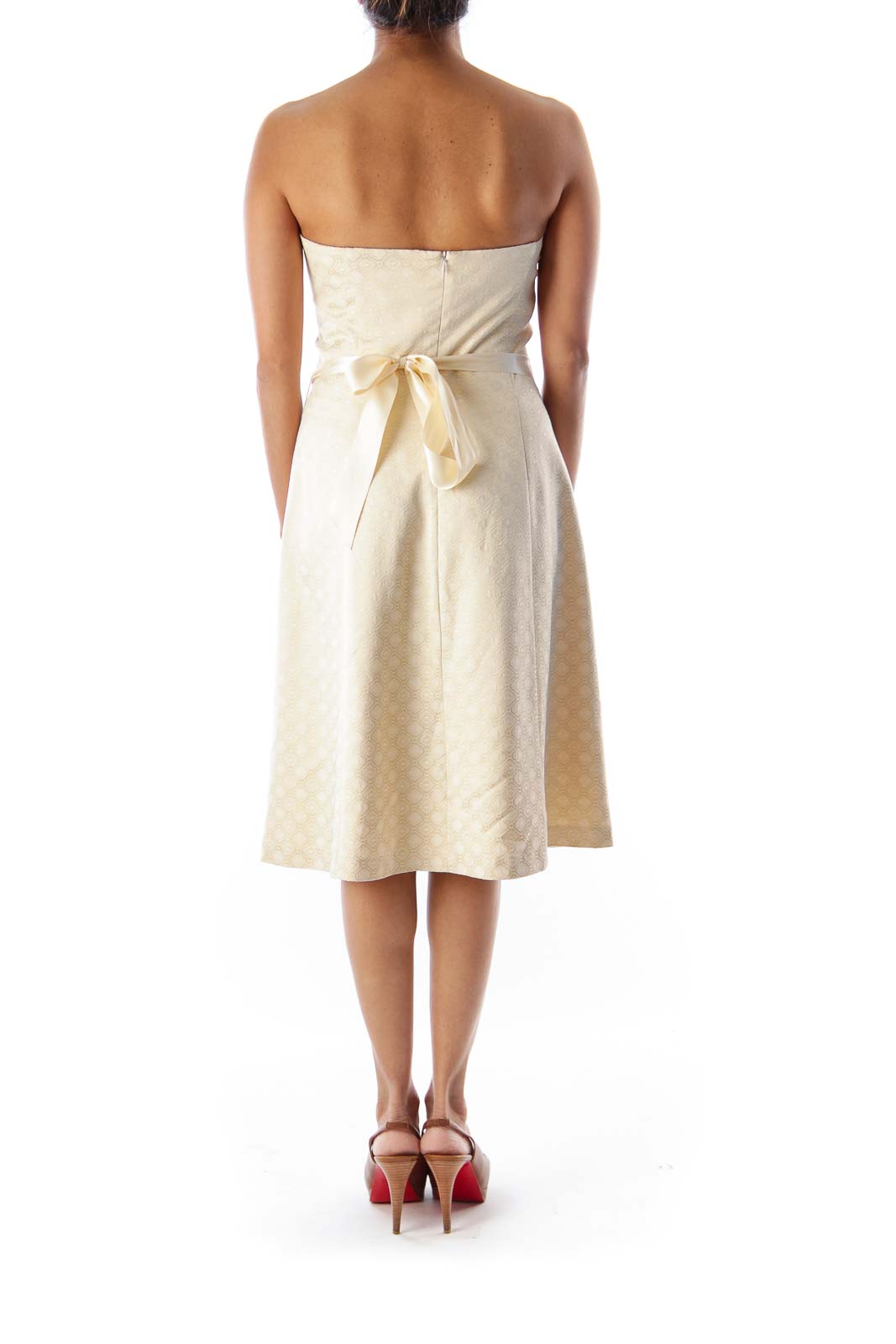 Beige Brocade Strapless Dress