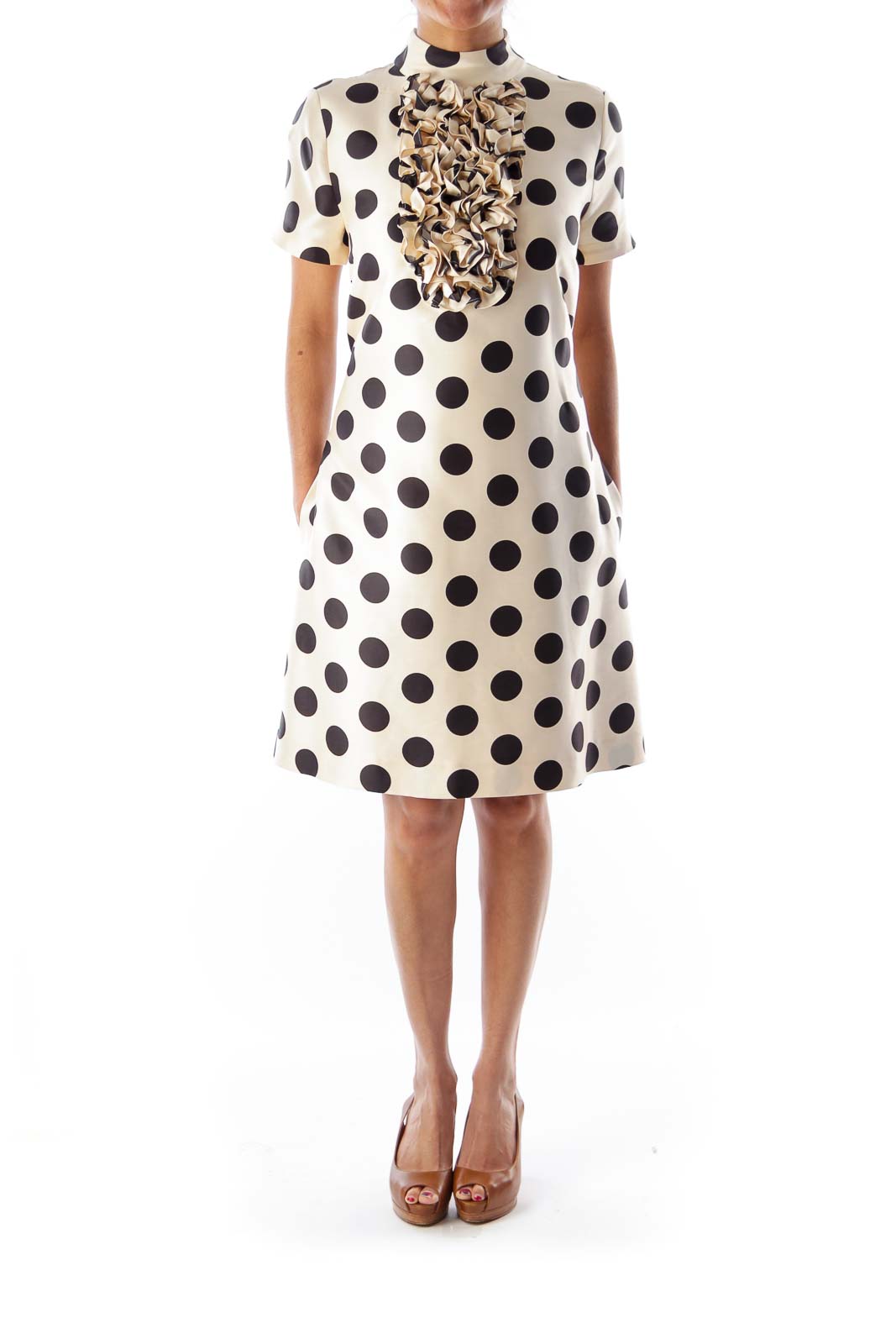 Beige Polka Dot Shift Dress