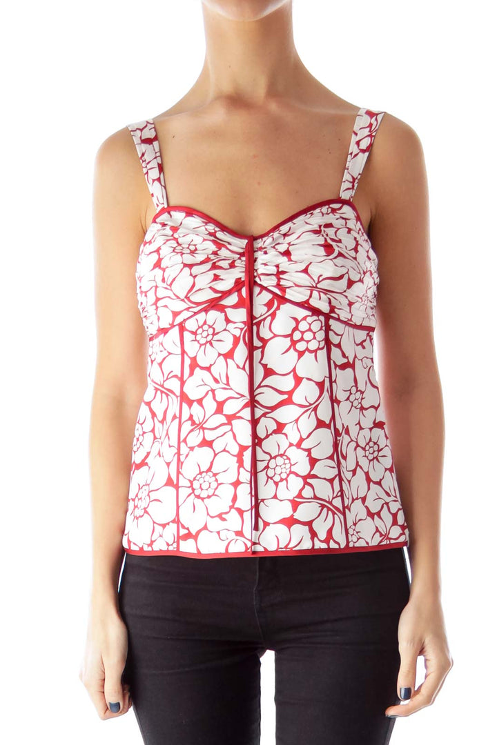 Red & White Print Top