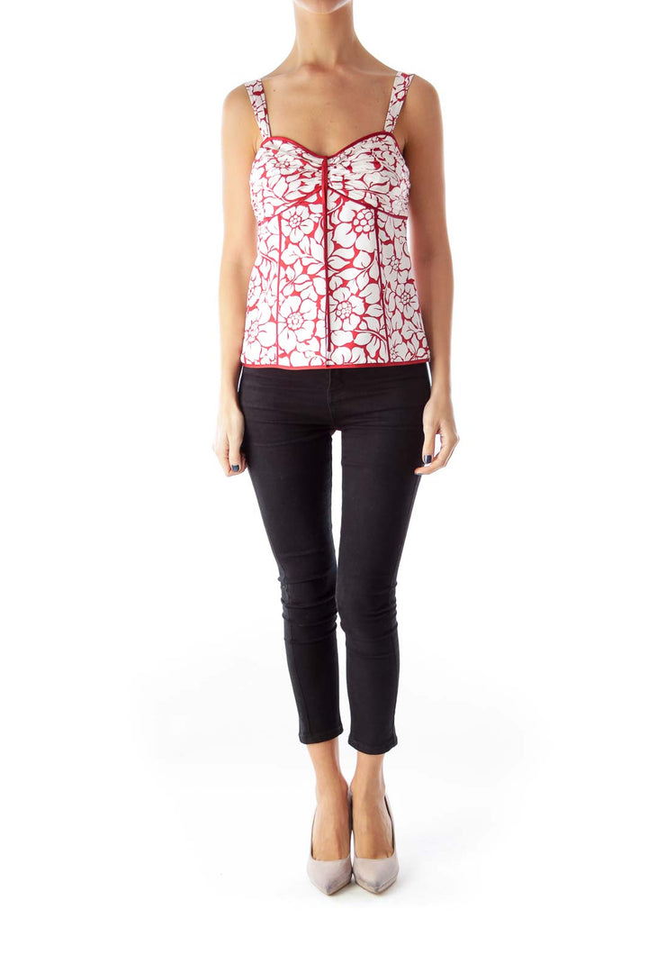 Red & White Print Top