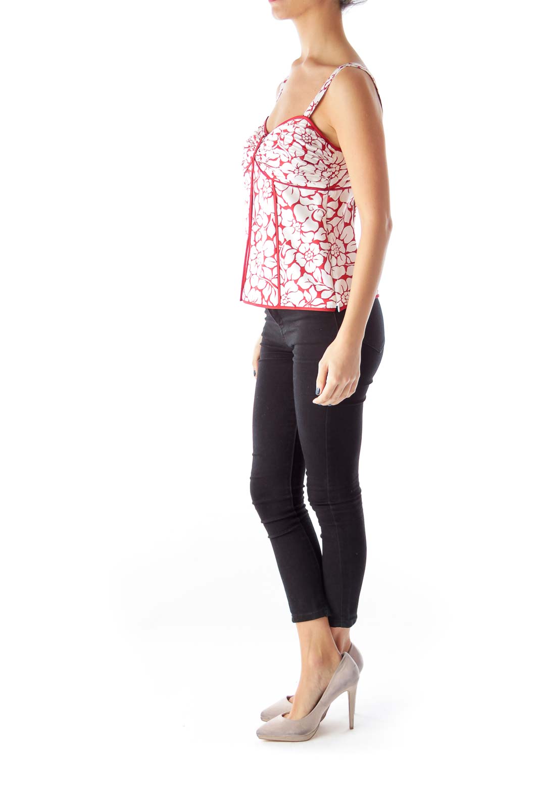 Red & White Print Top