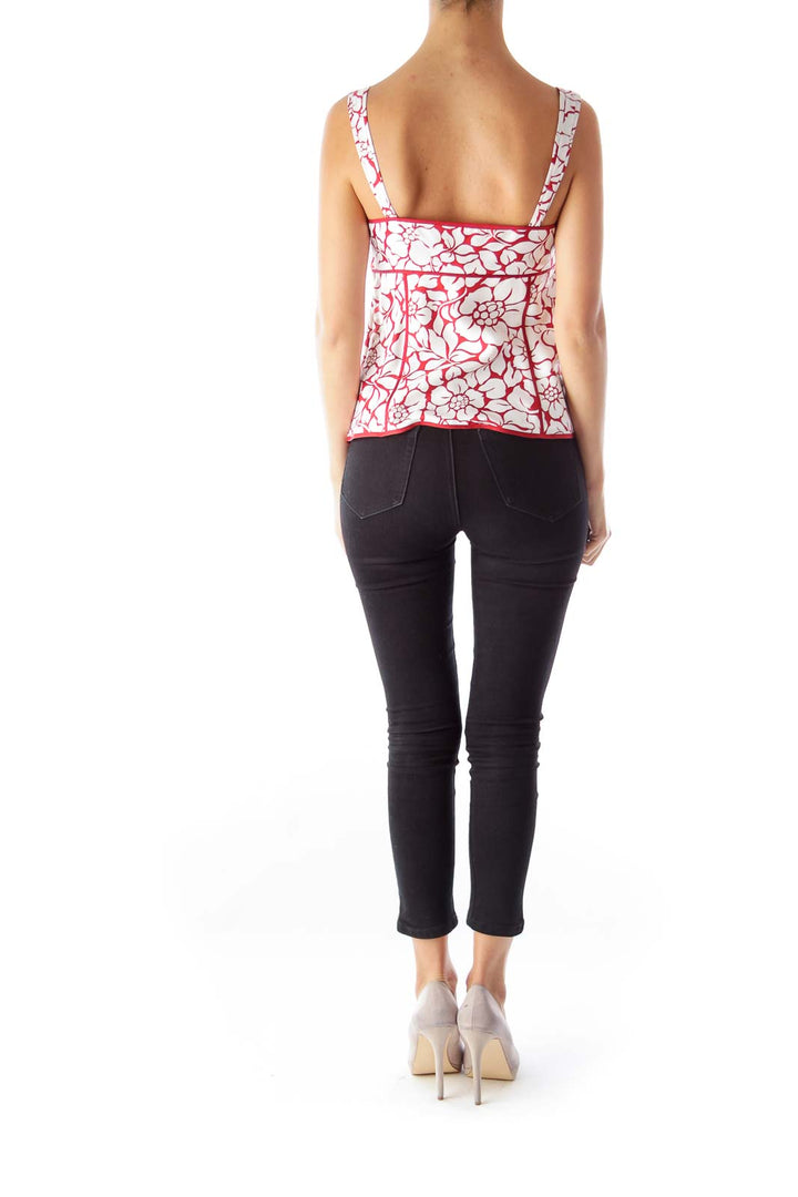 Red & White Print Top