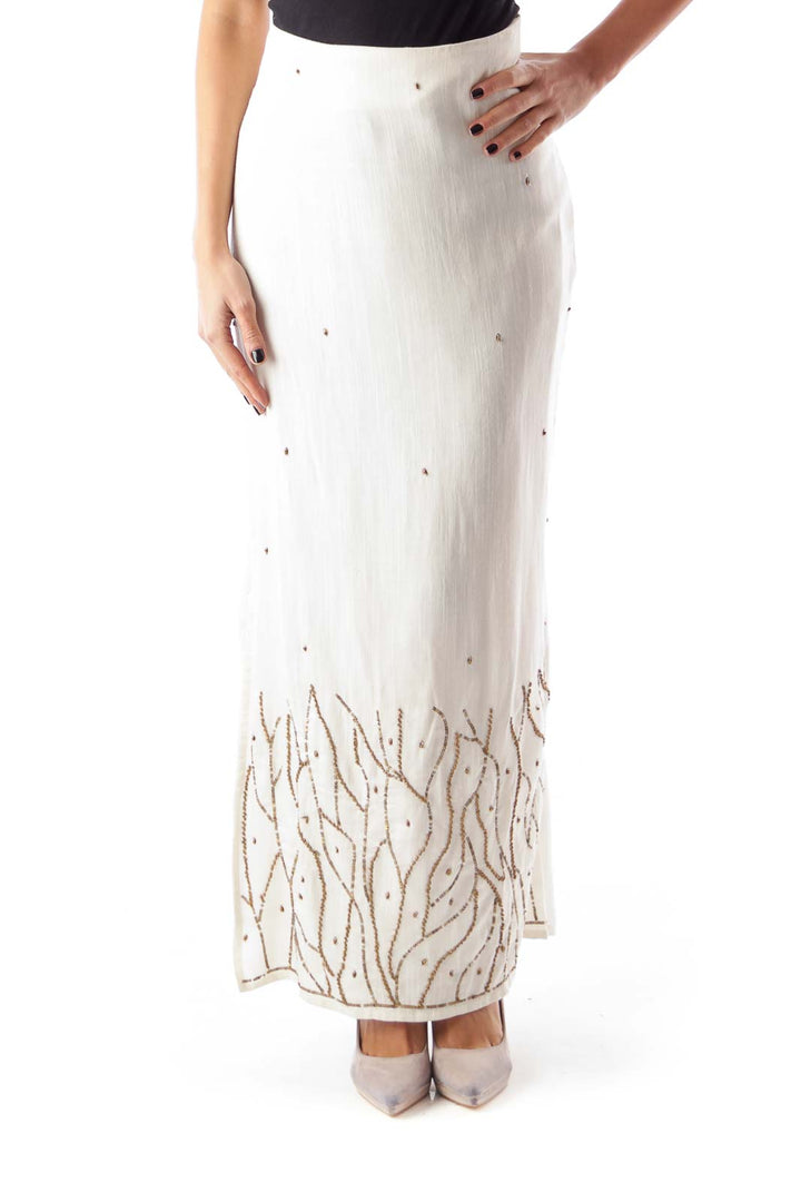 Beige Long Beaded Skirt