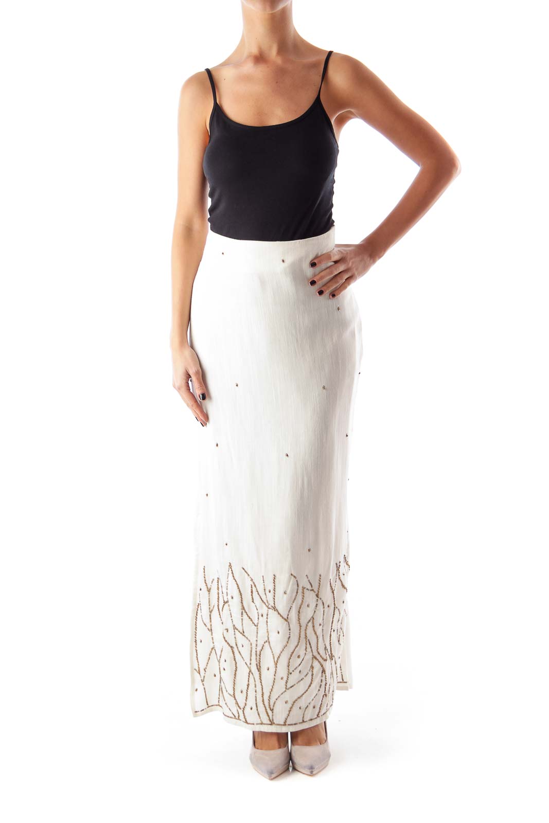 Beige Long Beaded Skirt