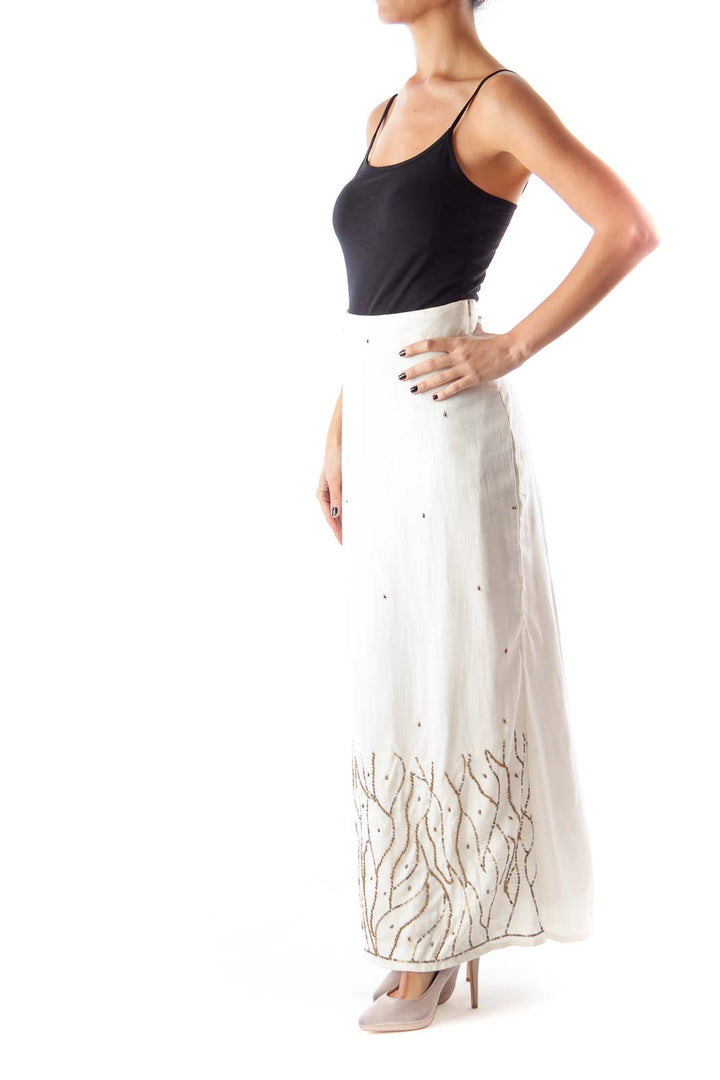 Beige Long Beaded Skirt