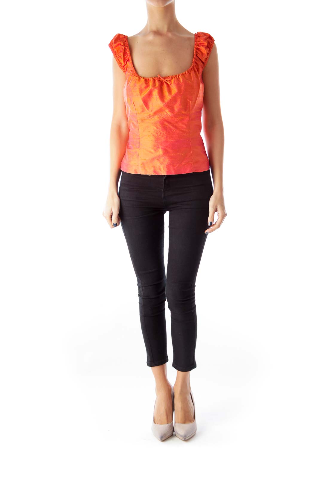 Orange Elastic Detail Top