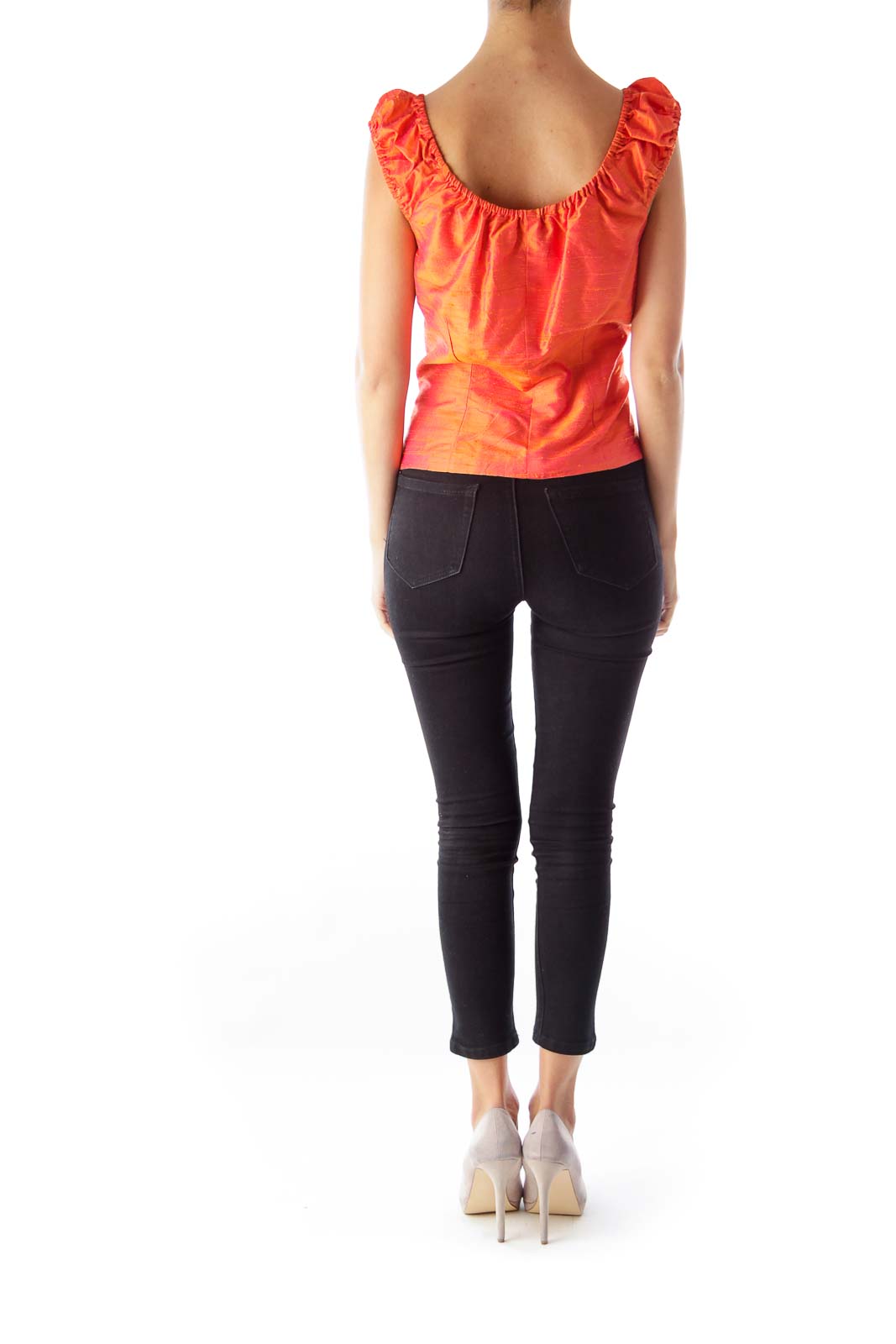 Orange Elastic Detail Top