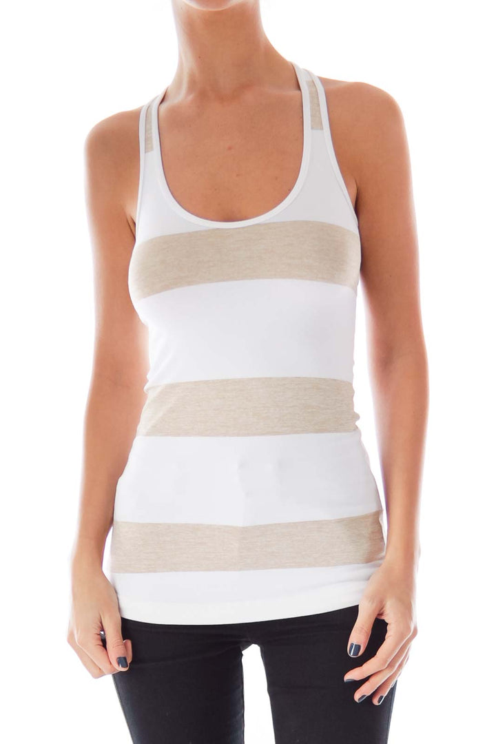 White & Beige Stripe Tank Top