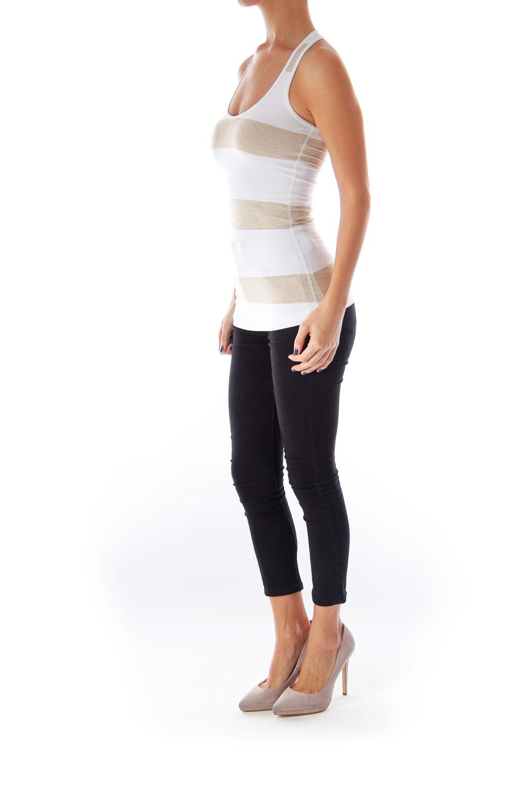 White & Beige Stripe Tank Top