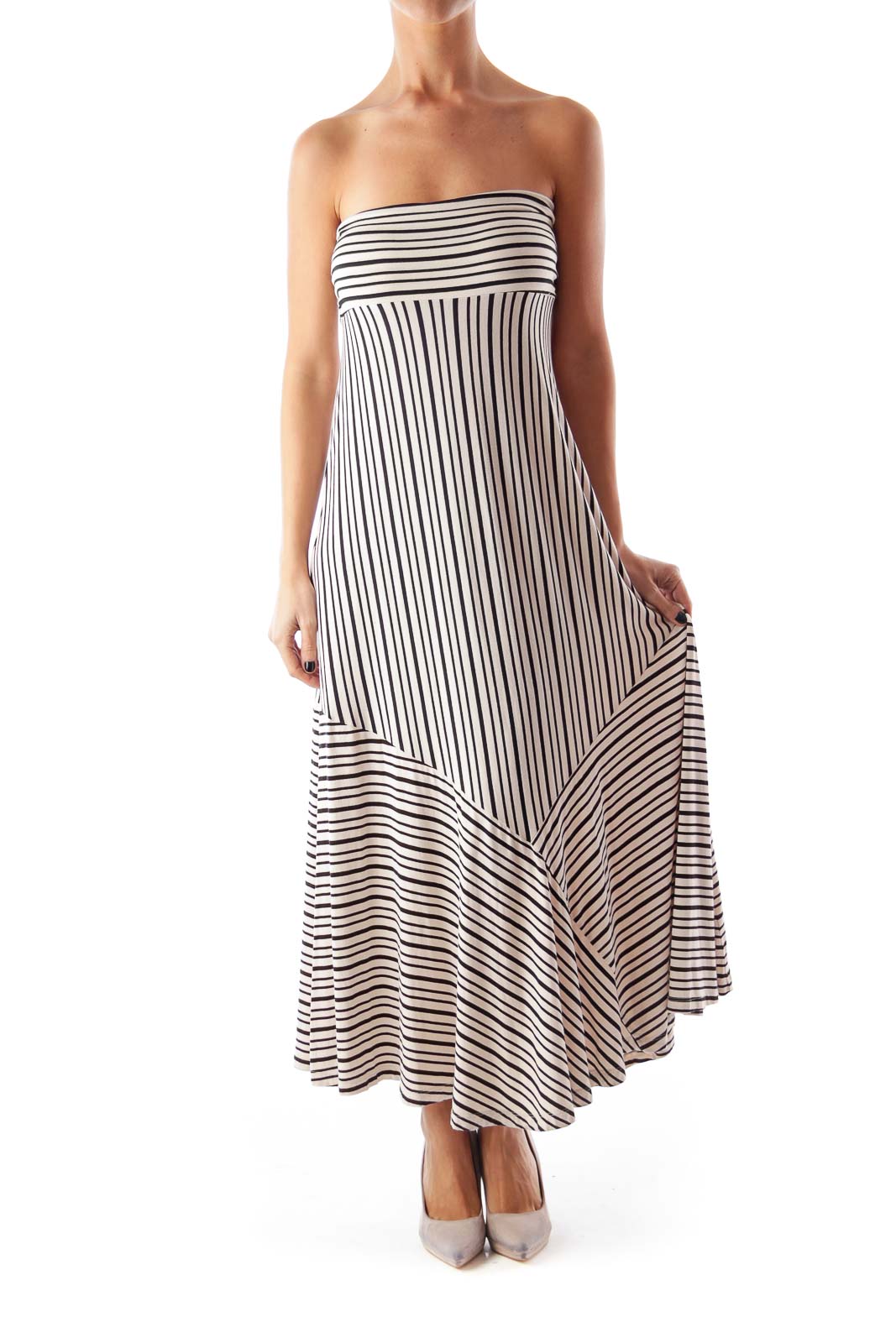 Black & Beige Stripe Maxi Dress