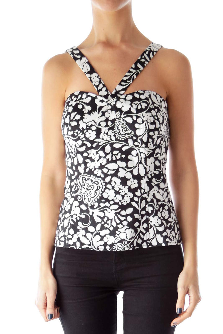 B&W Floral Print Top