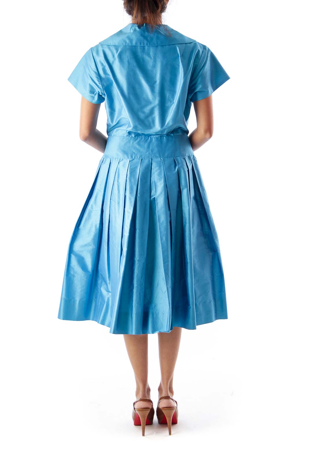 Blue Button Up A Line Dress