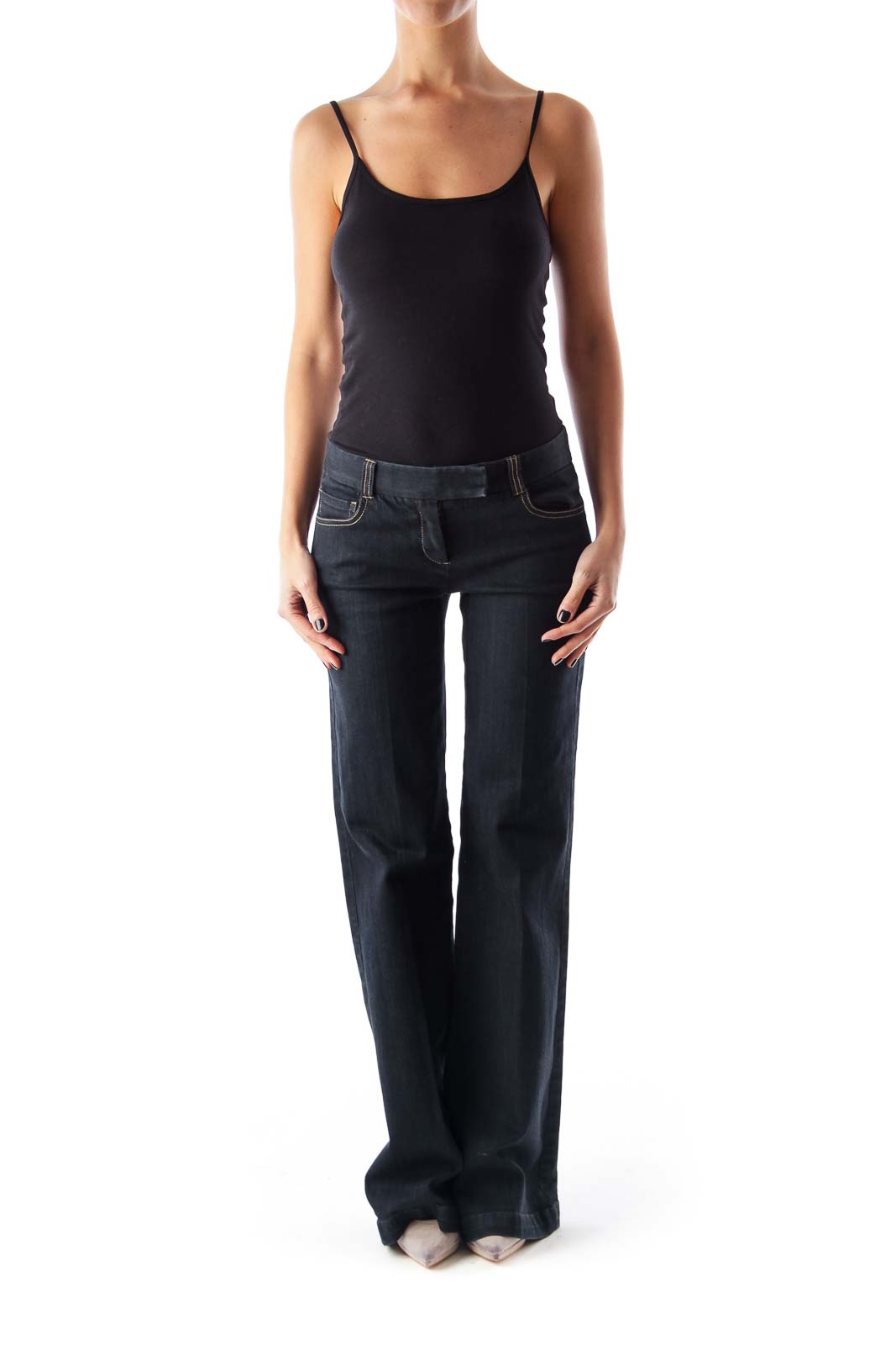 Black Mid Waist Flare Jeans