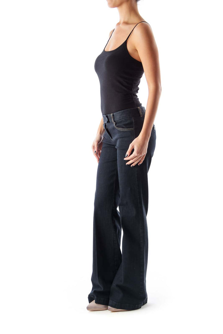 Black Mid Waist Flare Jeans