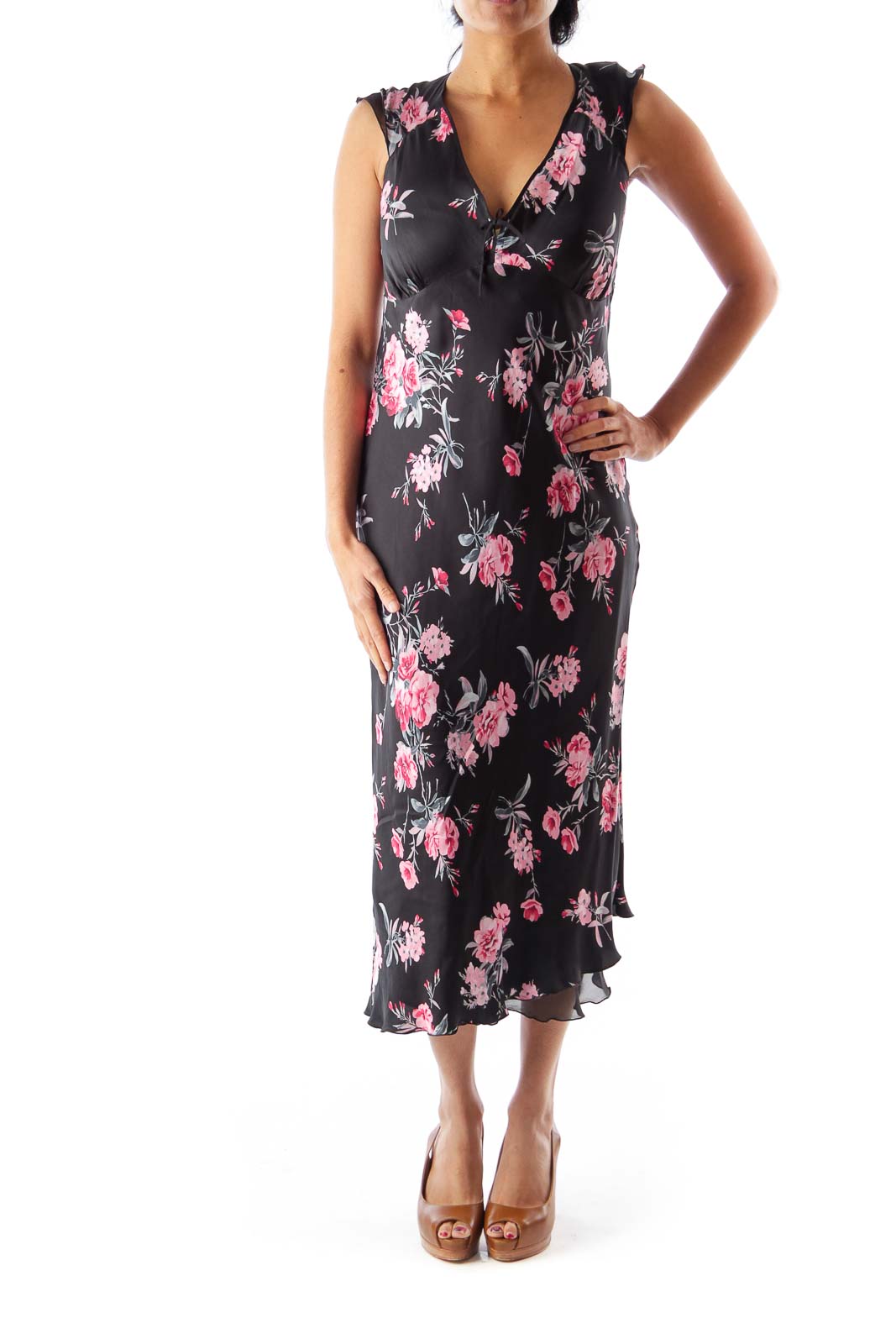 Black Floral Midi Dress