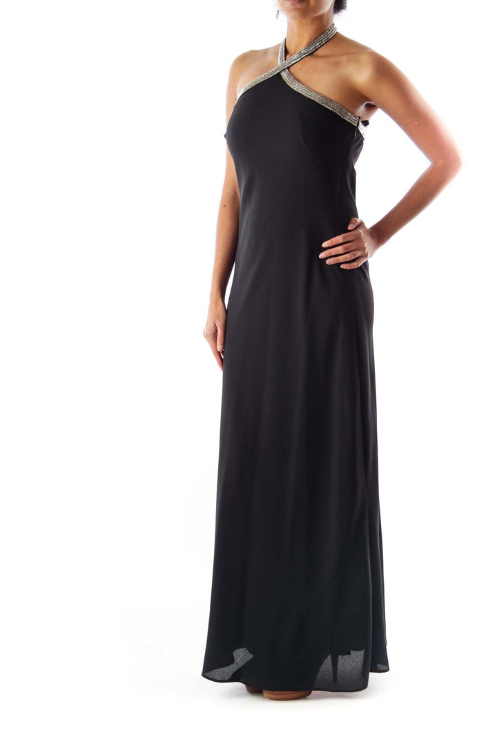 Black Halter Embelished Dress