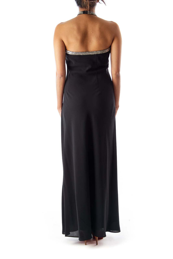 Black Halter Embelished Dress