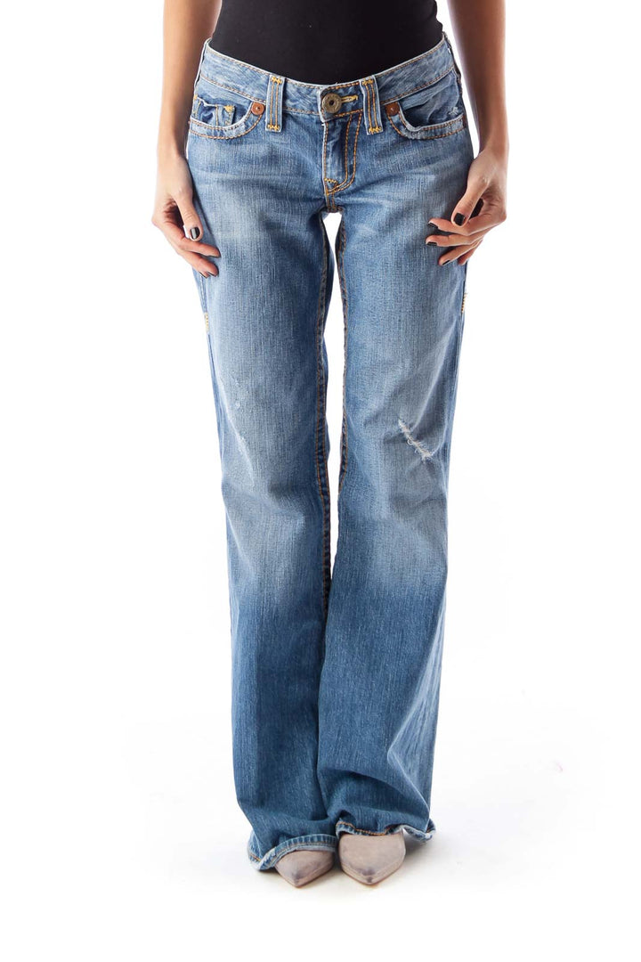 Blue Destroyed Flare Jeans