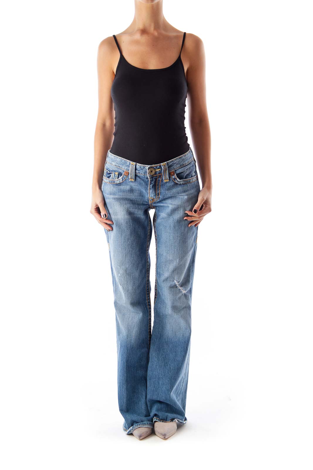 Blue Destroyed Flare Jeans