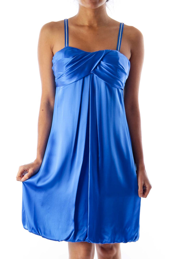 Blue Sequin Strap Silk Dress