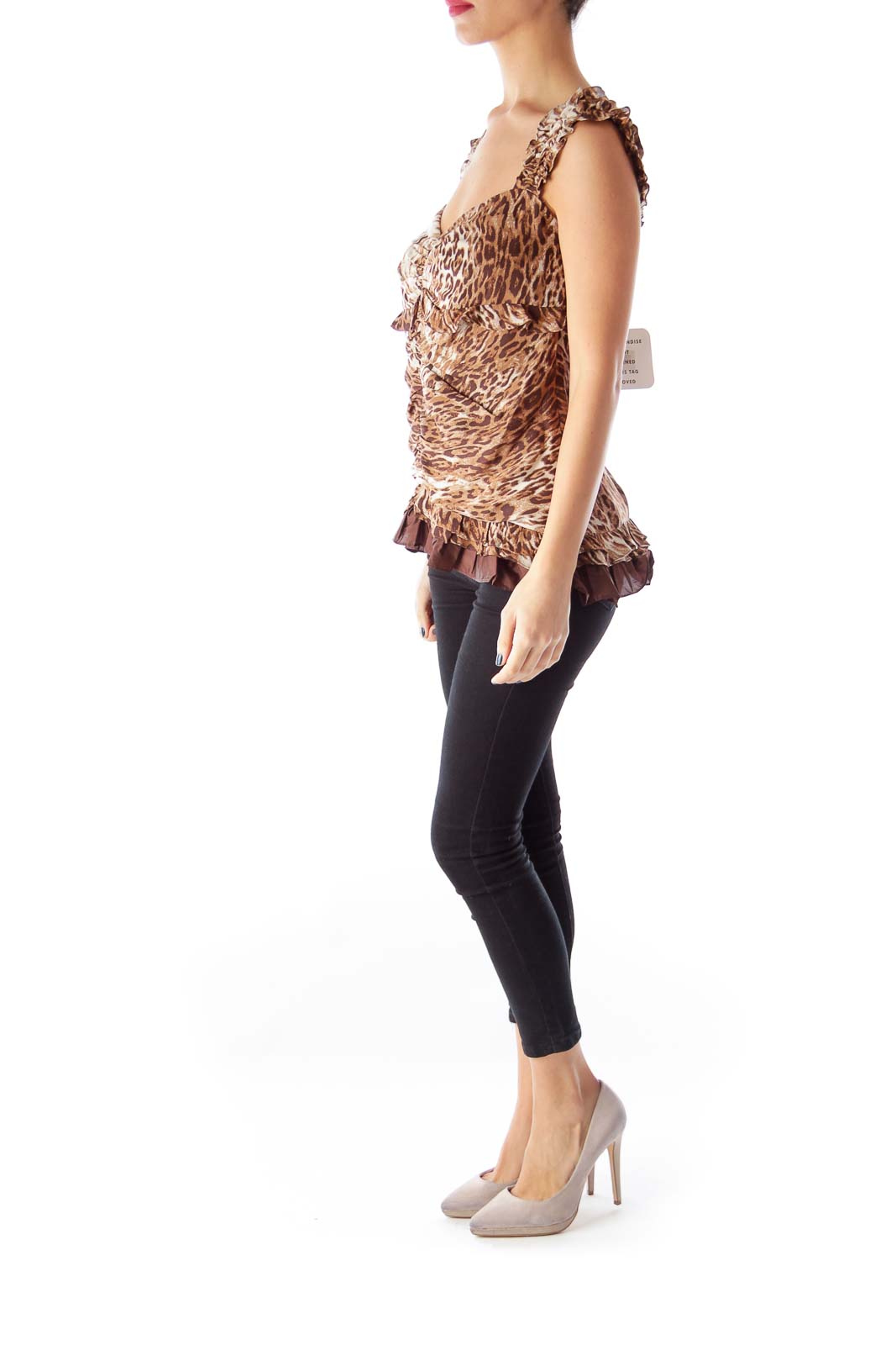 Brown Animal Print Ruffle Top