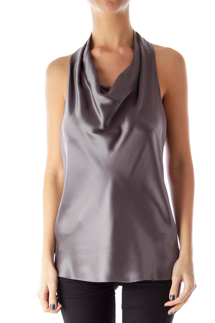 Gray Draped Silk Top