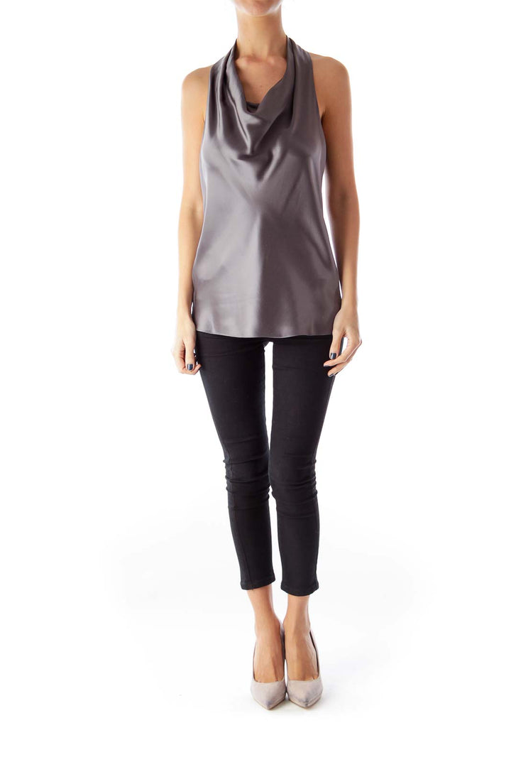 Gray Draped Silk Top